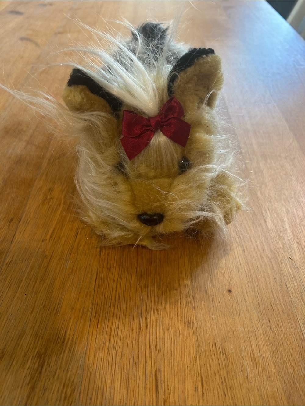Plush Small Pet Toy - Tan with Burgundy Bow
